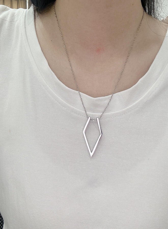 Cykdohy Simple Geometric Ring Holder Necklace for Women Men Cute Dainty Ring Keeper Necklaces Rhombus Pendant Saver Chain Bride Wedding Engagement Jewelry Wife Girlfriend Mother (Silver) - Image 2